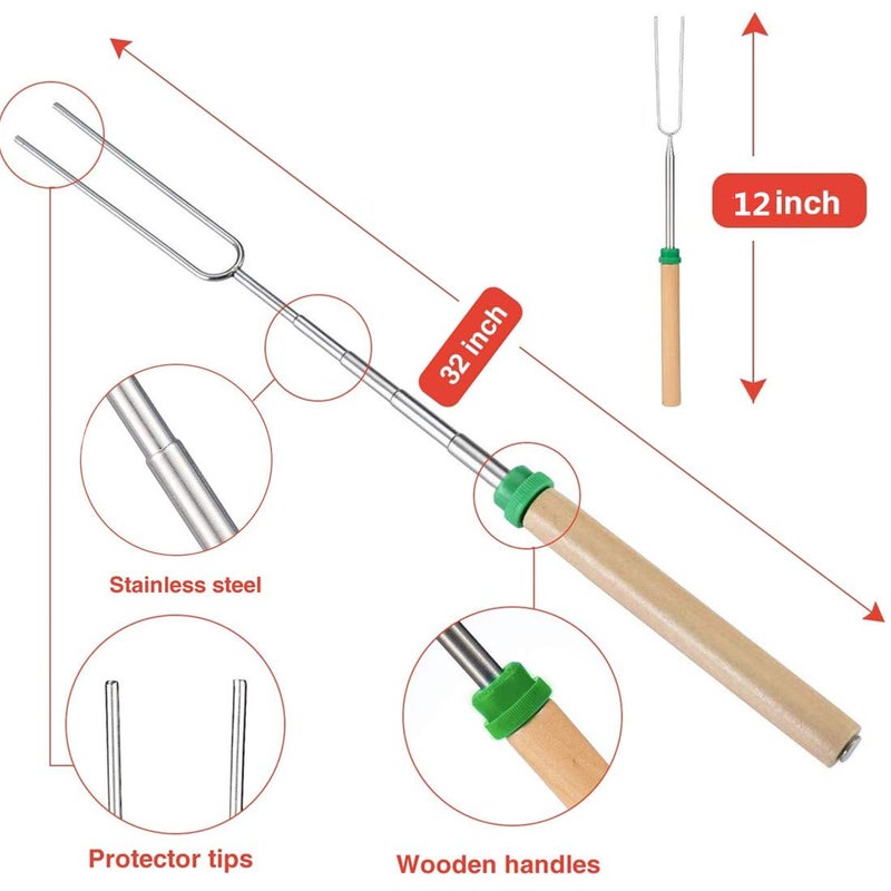 Mluchee 8Pack Marshmallow Roasting Sticks Smores Skewers for Fire Pit 32inch Telescoping Sausage BBQ Hot Dog Forks Portable Carrying Bag for Grill Campfire Thanksgiving Christmas Gifts - Image 2